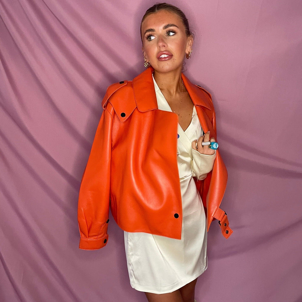 Hazel Leather Jacket Orange - Kiwi & Co