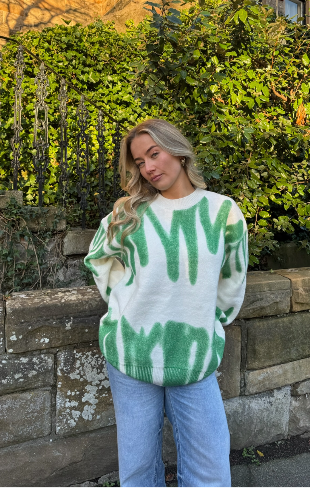 Green & White Poplar Paint Spill Jumper
