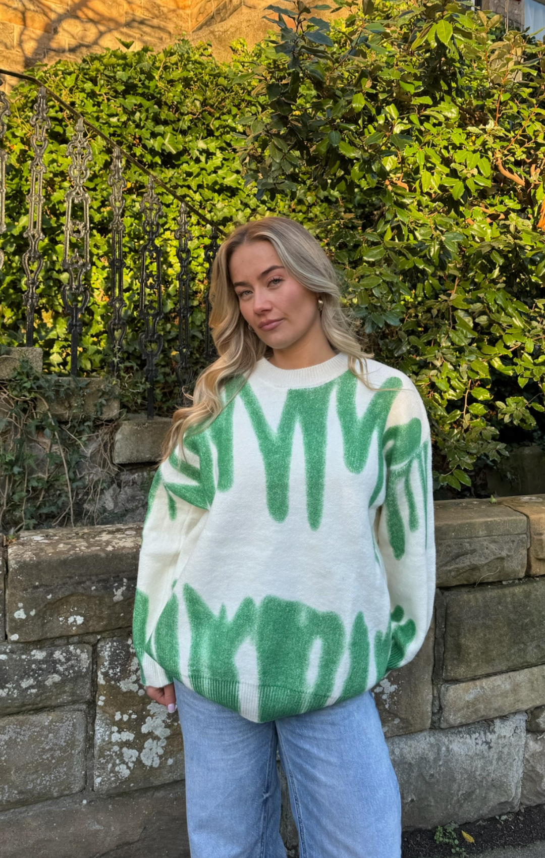Green & White Poplar Paint Spill Jumper