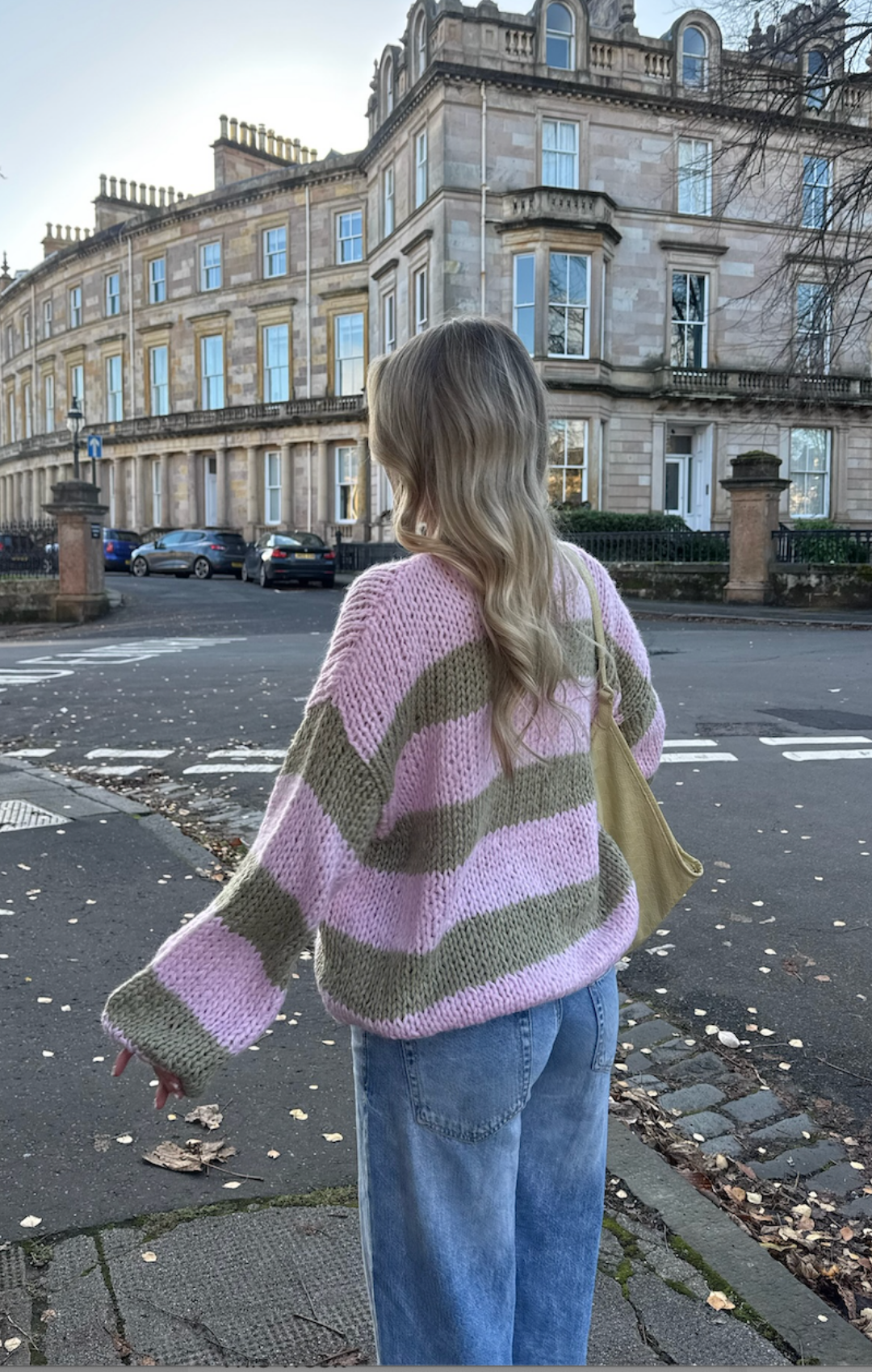 Pink & Khaki Forget Me Not Stripe Jumper