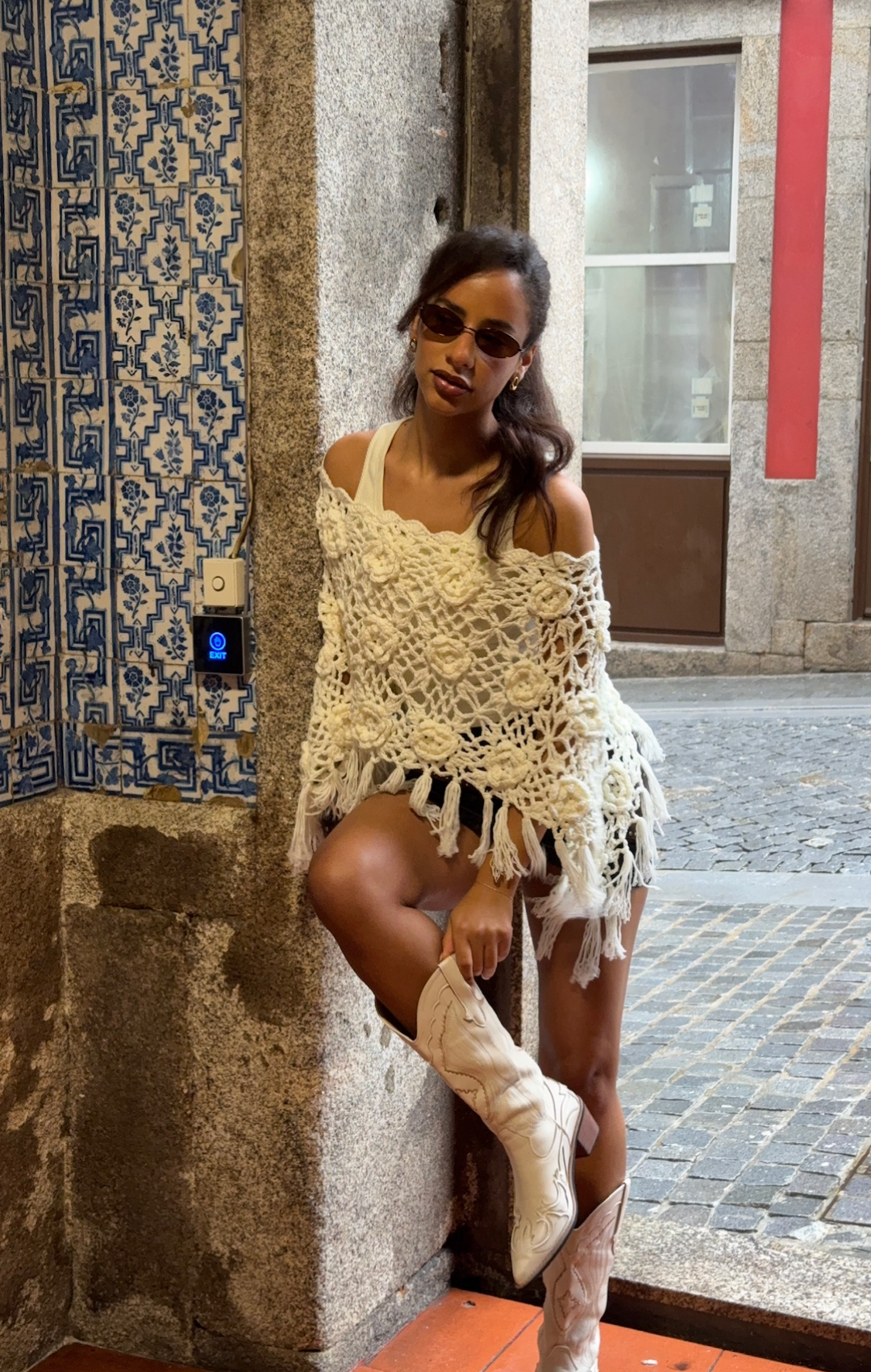 Cream Rosette Poncho