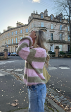 Pink & Khaki Forget Me Not Stripe Jumper