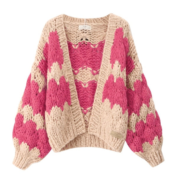 Hugs and Kisses Cardigan in Pink - Kiwi & Co Jumper