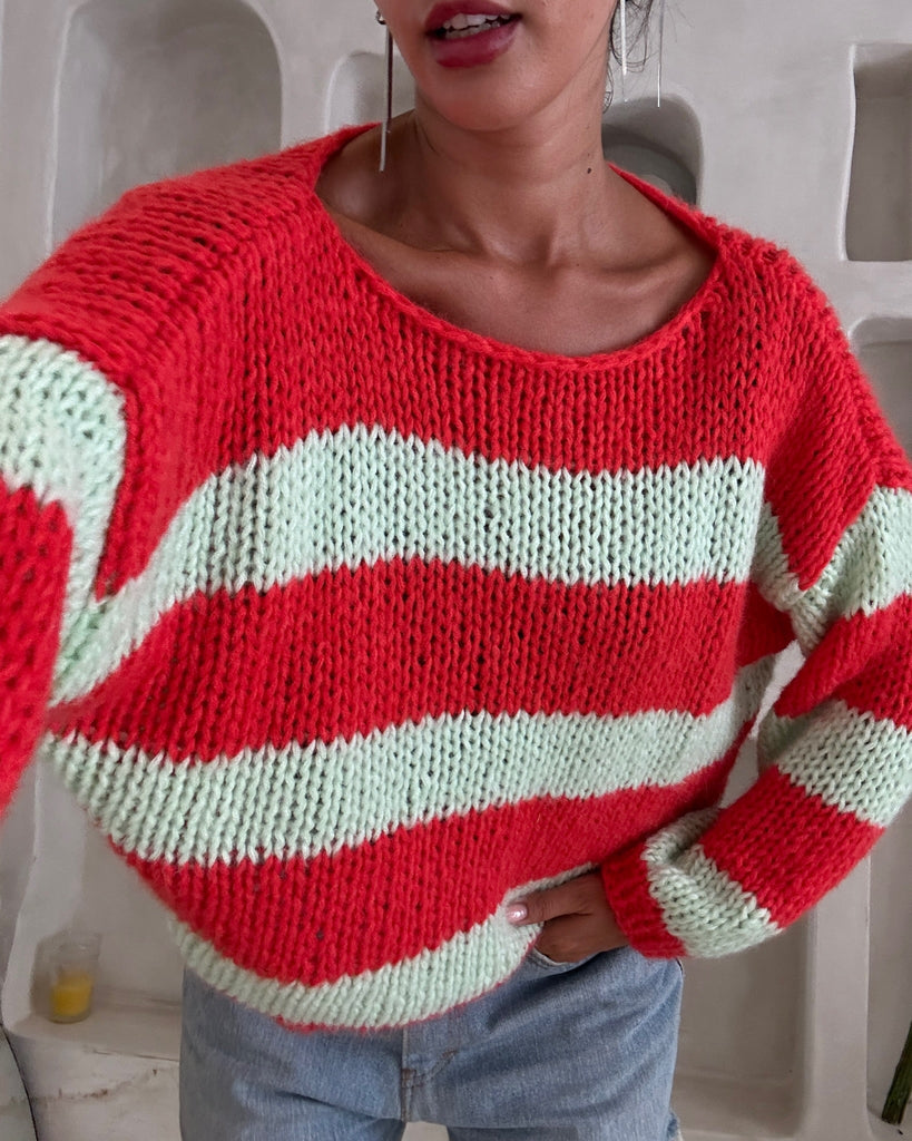 Forget Me Not Jumper in Red and Green - Kiwi & Co