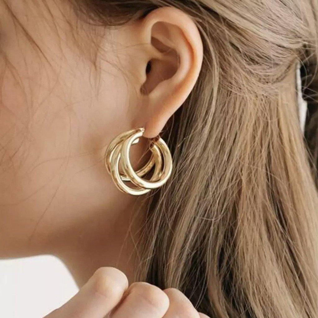 Gold Triple Hoop Earrings - Kiwi & Co Earrings
