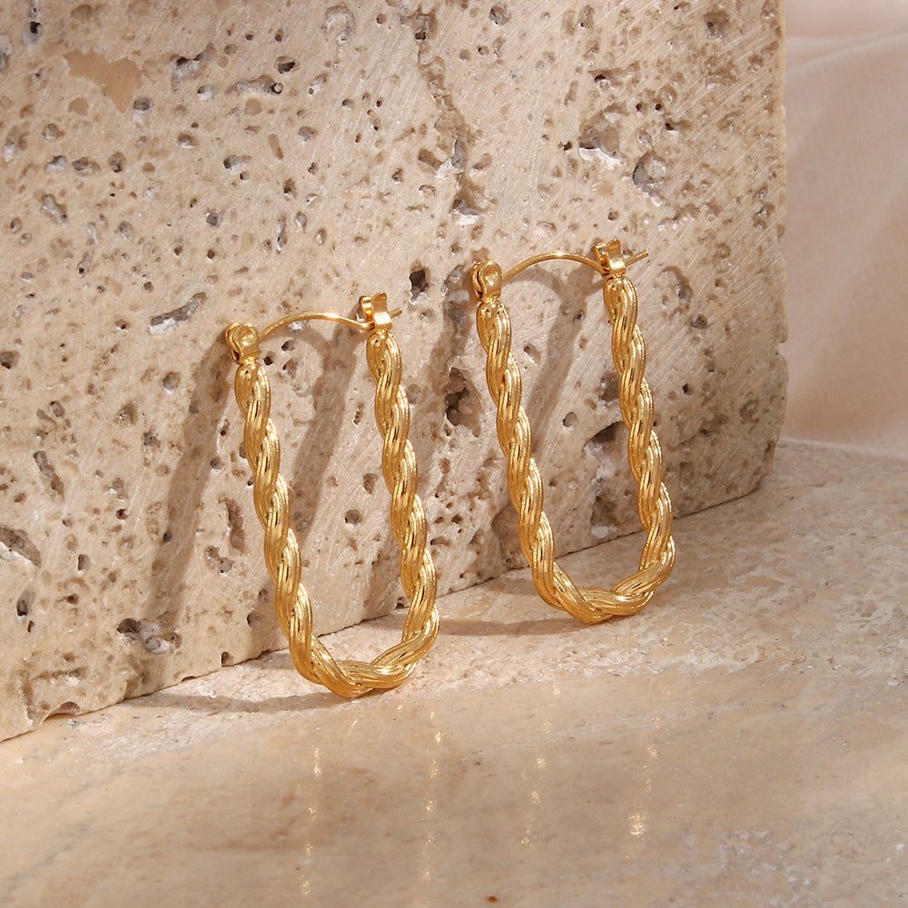Gold Rectangle Rope Twist - Kiwi & Co Earrings